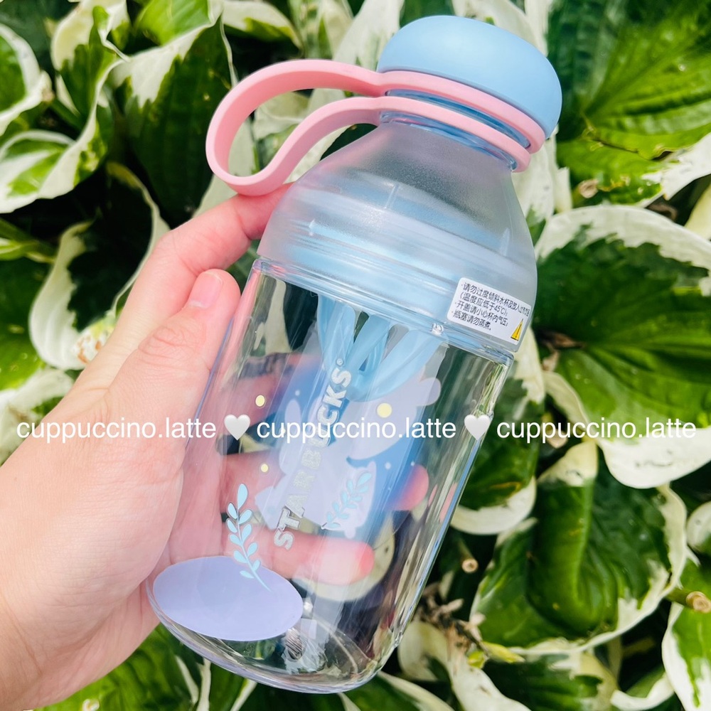 🎀NWT🐰Starbucks Asia White Pink Bunny Plushie Crossbody Carrier & Mini Bottle - Picture 7 of 8